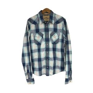 Hollister Pearl Snap Button Up Western Style Shirt Cotton Men XL Blue Plaid Y2K